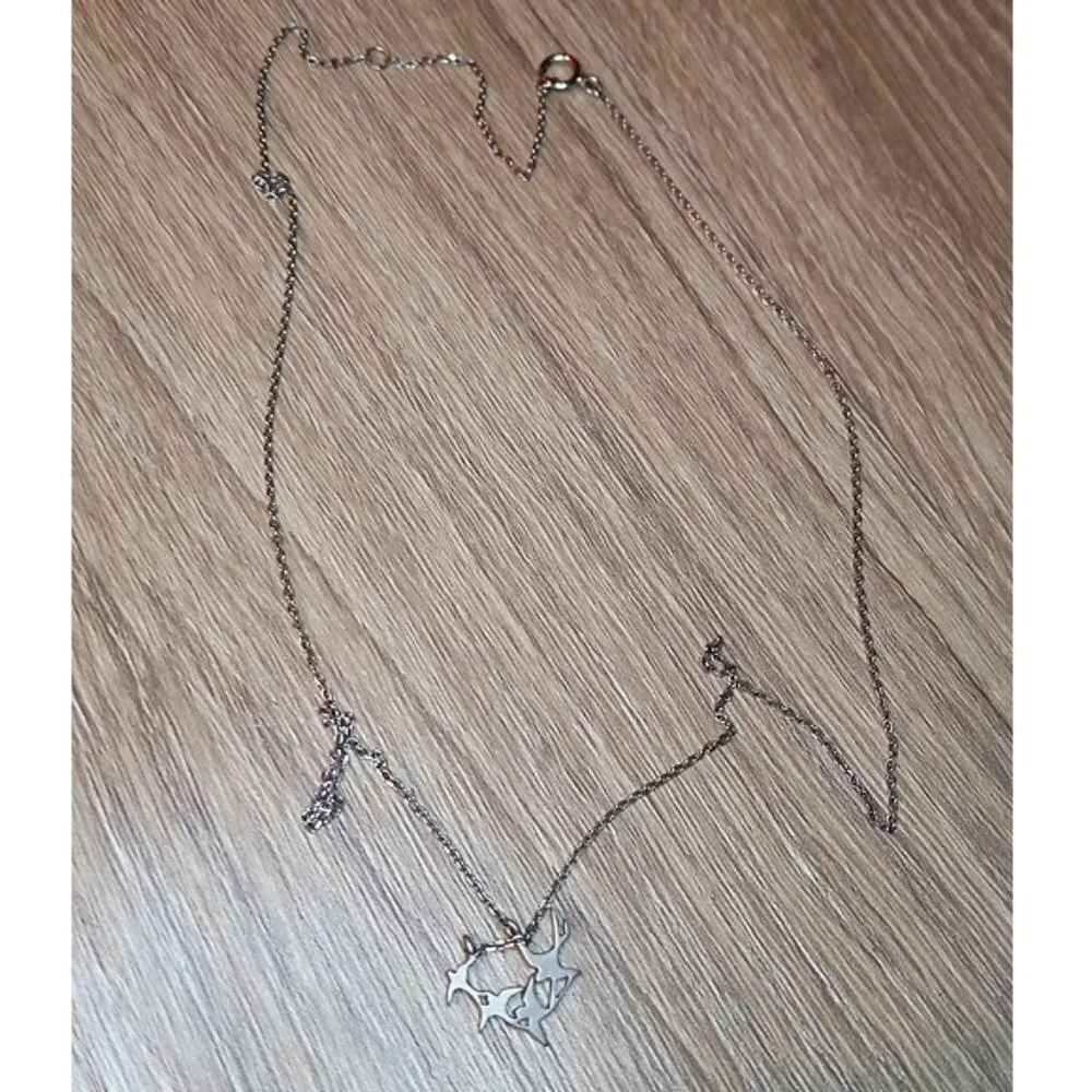 Sterling Silver 925 Flying Birds Pendant Modernist Style Necklace Sign JJ